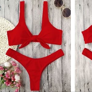 Zaful Scrunch Butt Knotted Thong Bikini in Red